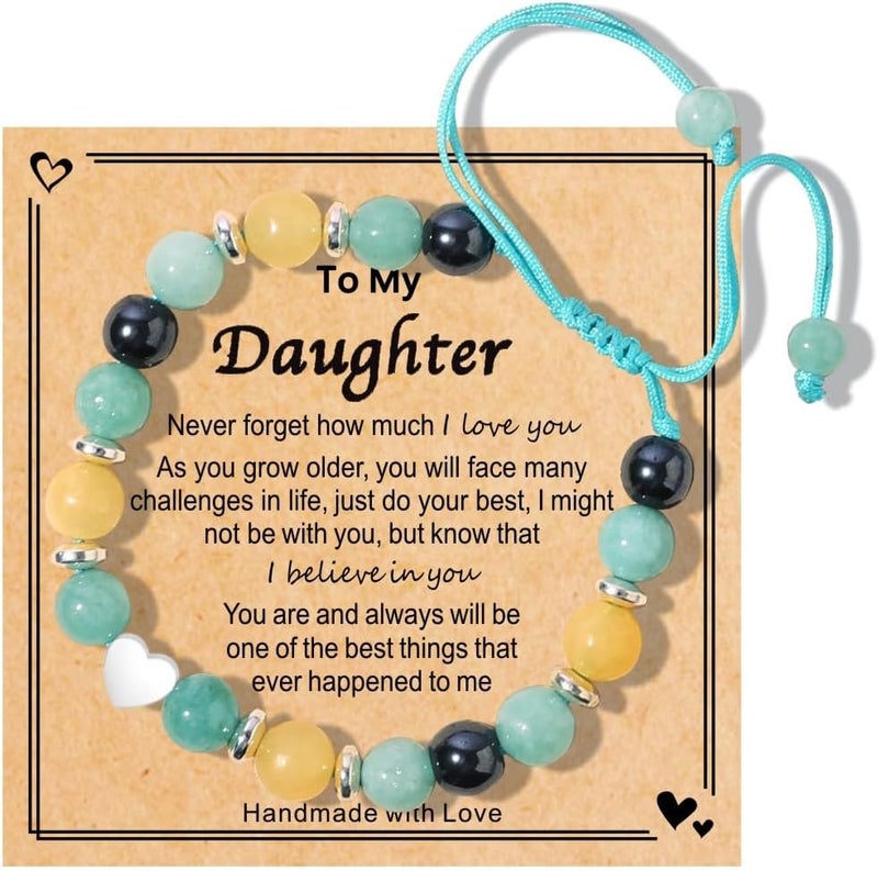 Chuchoter To My Daughter/Granddaughter/Niece Bracelet,Sweet Heart Natural Stone Beaded Bracelet For girl,Birthday Christmas Valentines Graduation Gifts for girl - Image 1